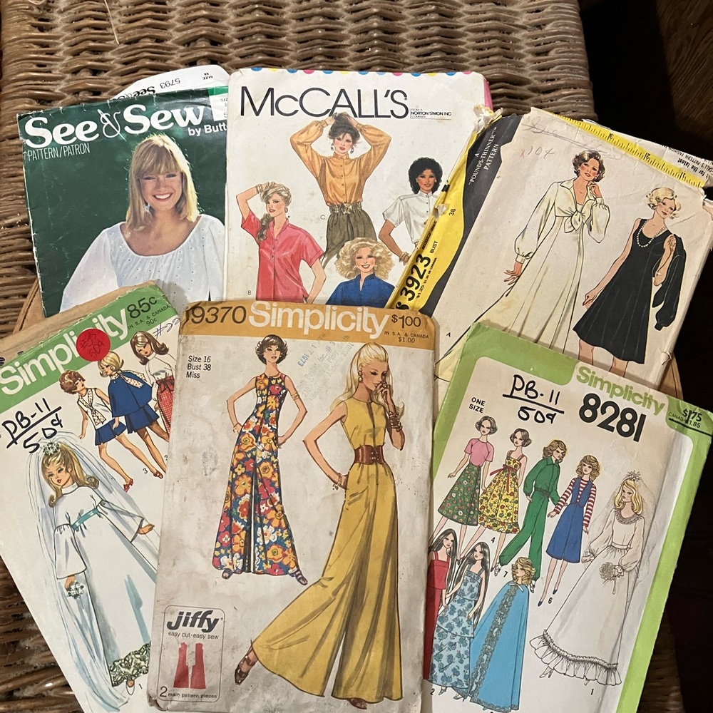 Lot of 6 Vintage Sewing Patterns 70’s and 80’s Unsearched